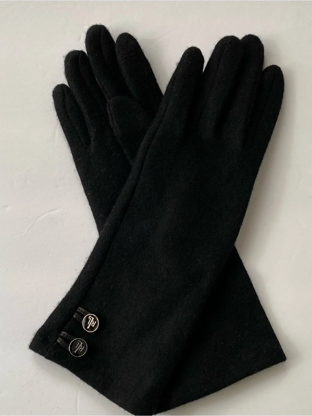 Lauren Ralph Lauren Black Long Wool-Blend Button Gloves